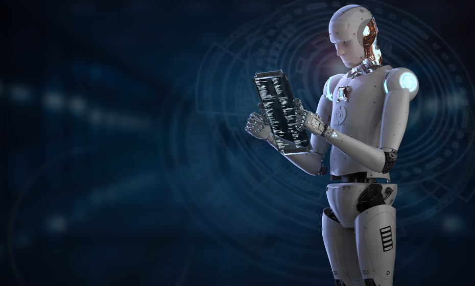 a robot holding a tablet